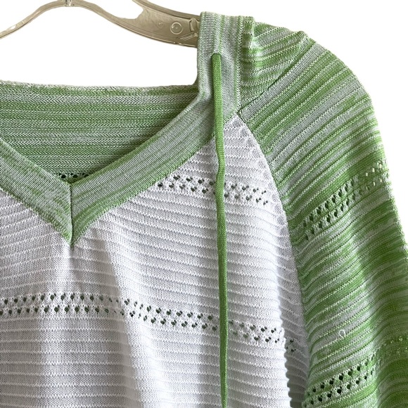 Lightweight block green, yellow, white & gray striped long sleeve hoodie - Picture 7 of 14